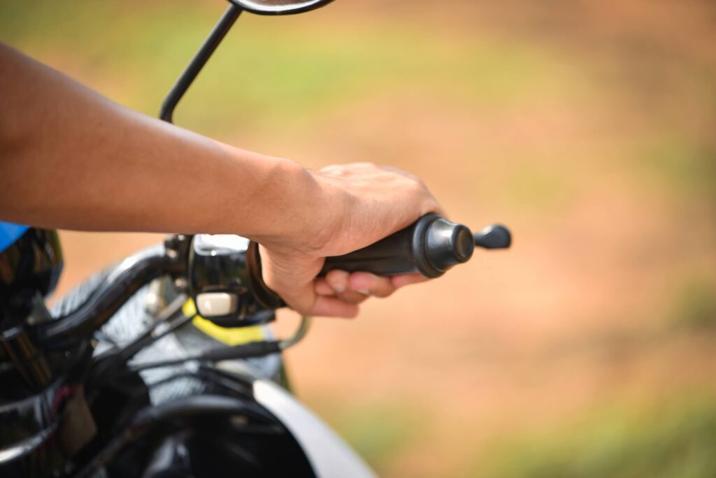Motorcyclist taking driving test